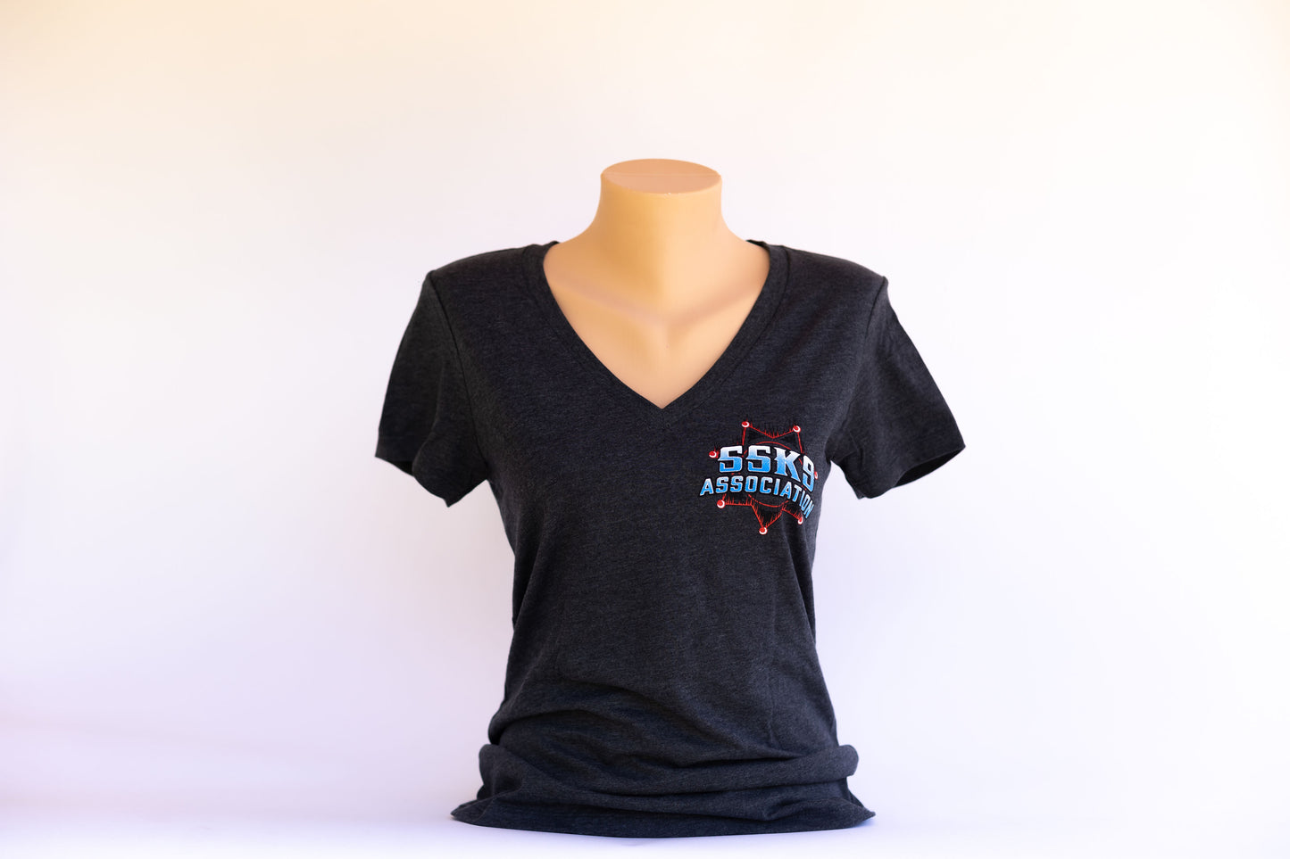 #18 Women's V-Neck Gray w/ Red Logo