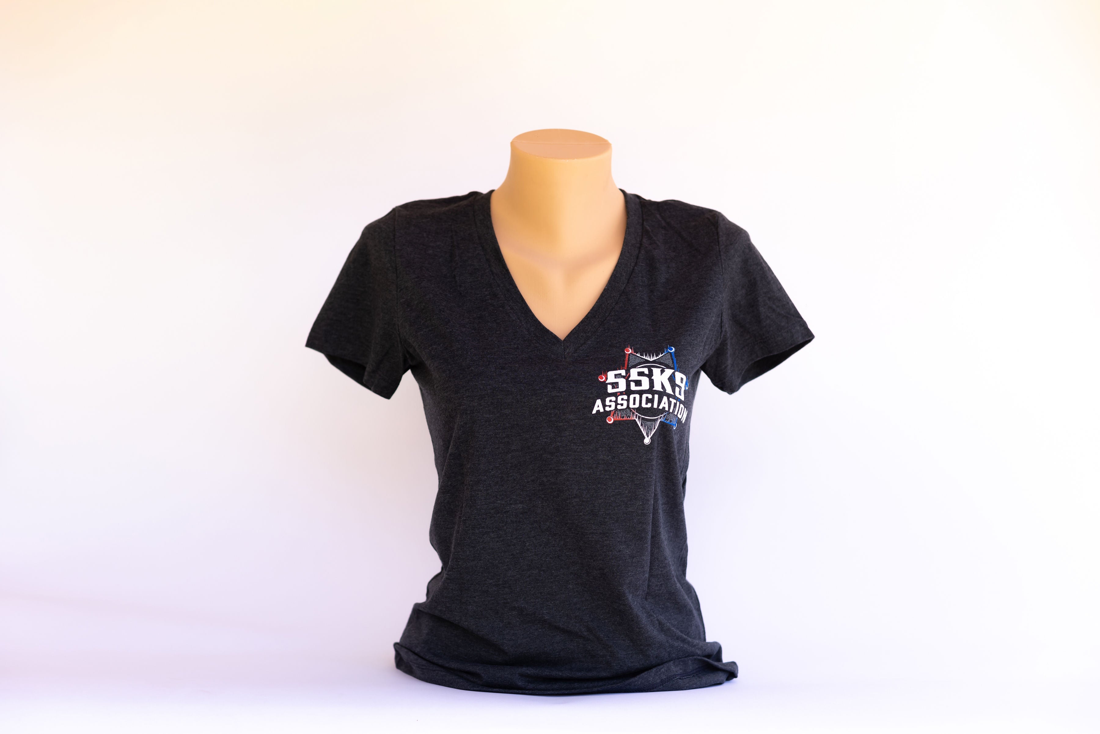 15 Women's V-Neck Gray w/Red, White, Blue Logo – ssk9association