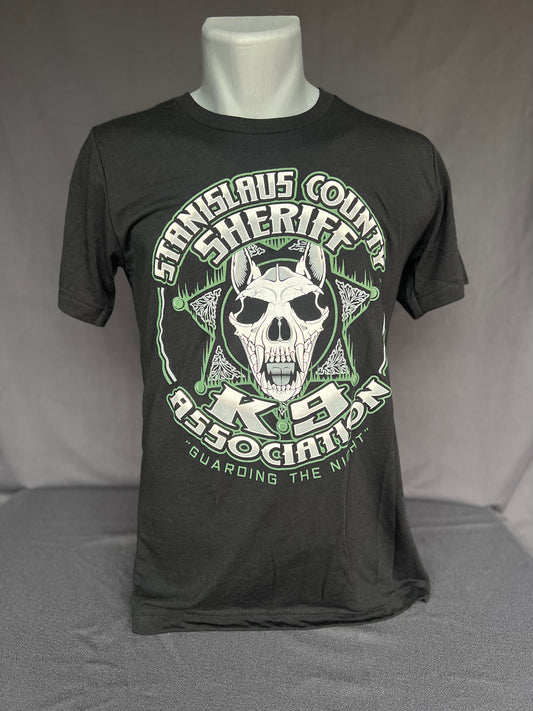 #13 Crew Neck Green Skull Shirt on front